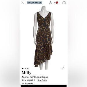 Milly Asymmetrical Dress in Black and Brown Pattern